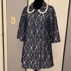 NWTSz m Stella Navy blue Lace lined swing Jacket with Pearl Accents